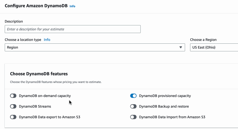 Select DynamoDB on-demand capacity option
